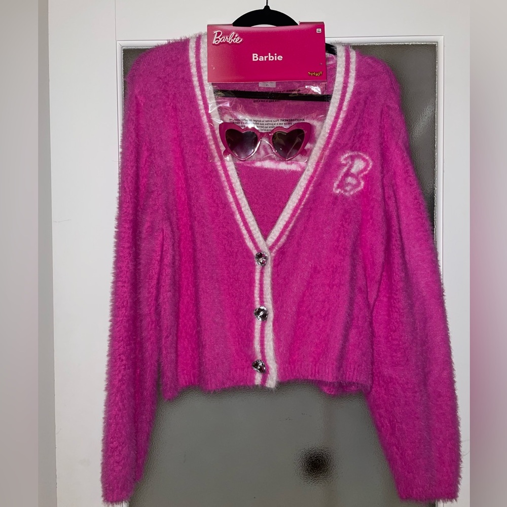 Barbie Fuchsia Cardigan with White Accents